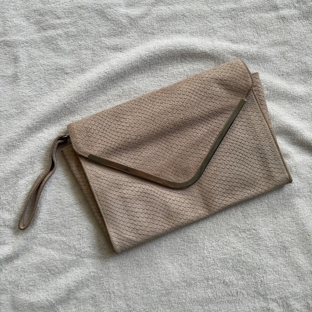 Comptoir des Cottoniers Blush Pink Calfskin Leather Suede Wristlet Clutch Bag